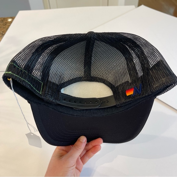 NWT Aviator Nation Vintage mesh Trucker Hat Mountain Stripe Patch Logo β black - Picture 3 of 14